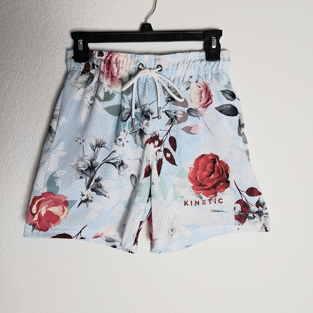 Kinetic Rose Floral Mesh Shorts Size XS 90's Drawcord Pockets Comfort Athletic